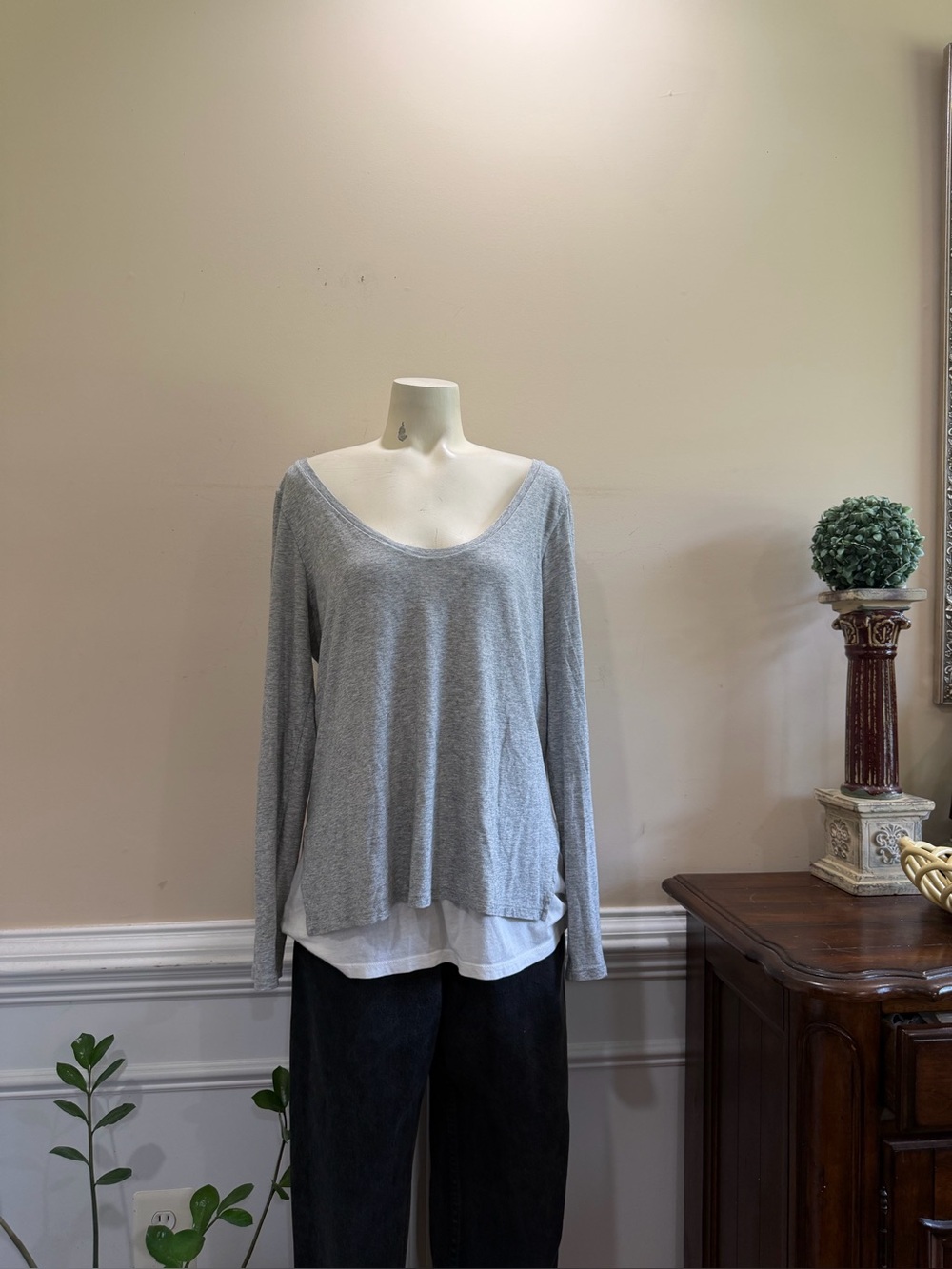 Vince Light Gray Women's Layered V-Neck Top